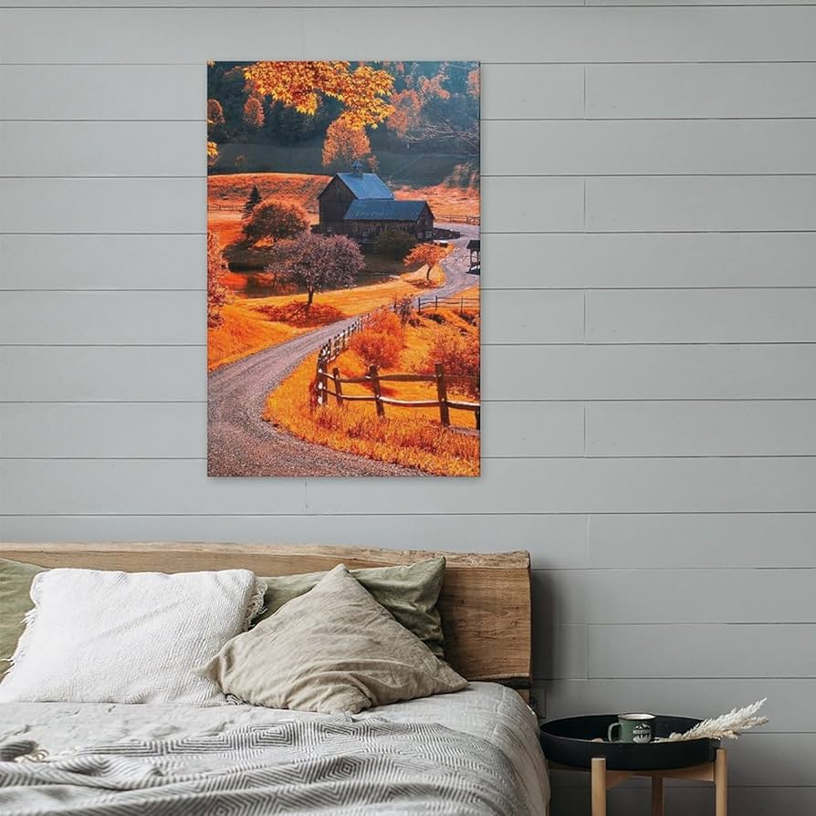 Amazon.co.jp: 絵画 田舎の秋の農場と私道インテリア 絵画 魅惑